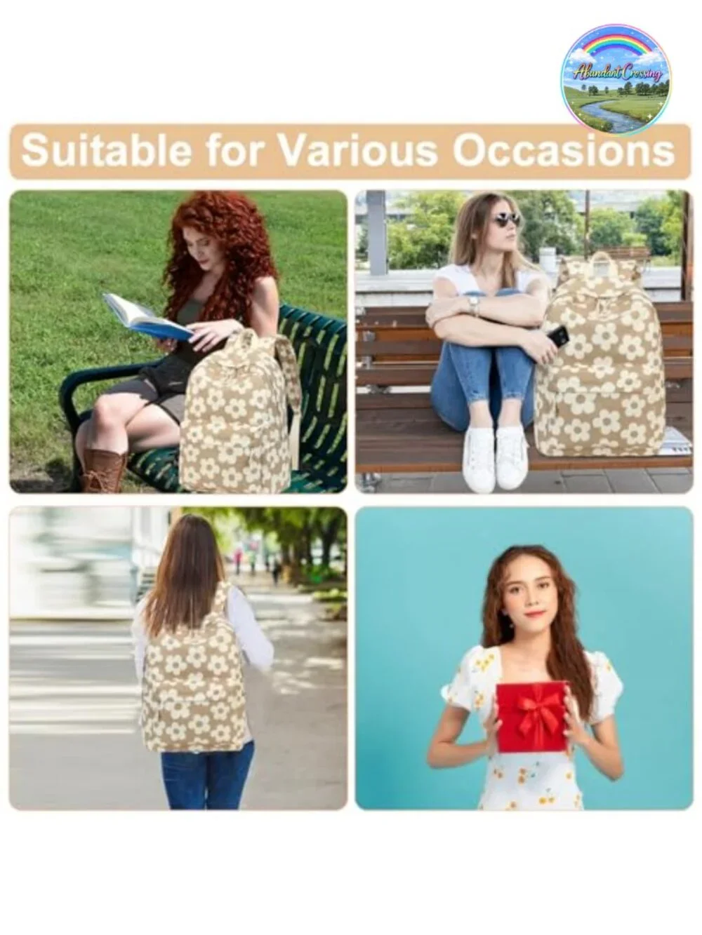 Floral Laptop Backpack for School Travel Work Commuter Bag